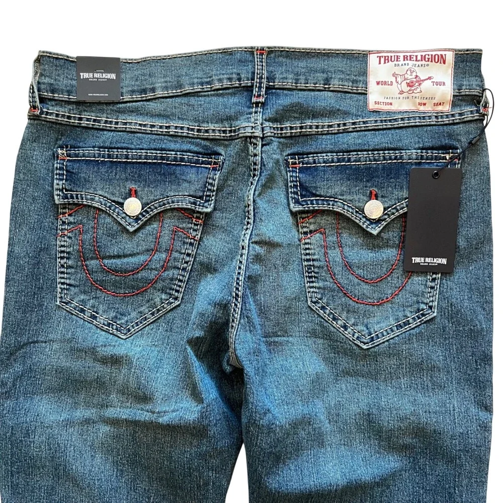 True Religion Geno Big T Flap Slim Jeans Mens 36 Medium Steamy Wash Blue 700393‎